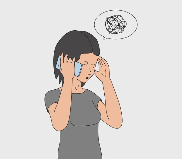 Kafası Karışık Bir Kadın Telefonda Konuşuyor Vektör Illüstrasyonu — Stok Vektör