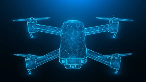 Quadcopter Laag Poly Design Drone Veelhoekige Vector Illustratie Een Donkerblauwe — Stockvector