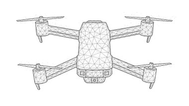 Quadcopter düşük poli tasarımı, drone çokgen vektör çizimi. İnsansız hava aracı konsept tasarımı.