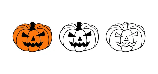 Jack Lantern Halloween Pumpkin Hand Drawn Vector Set Isolated White — Stock Vector