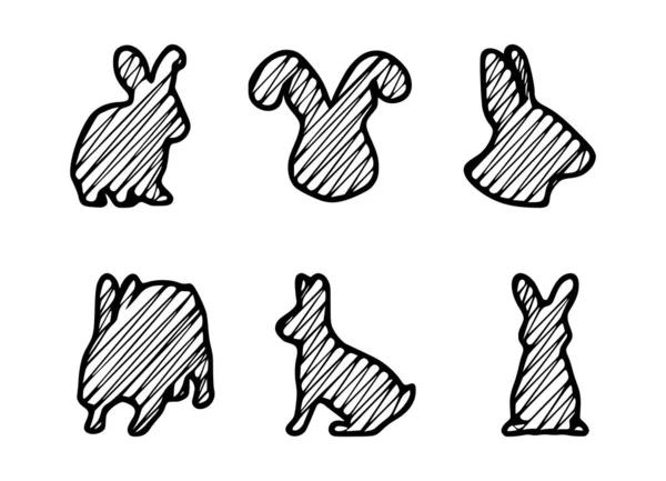 Uppsättning Silhuetter Kanin Vit Bakgrund Scribble Vektor Illustration — Stock vektor