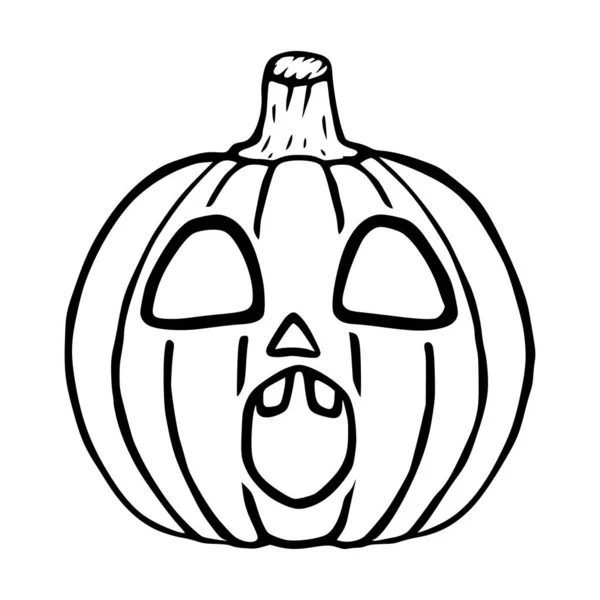 Überrascht Jack Lantern Doodle Ikone Halloween Kürbis Isoliert — Stockvektor