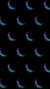 Karanlık Arkaplanda Parlayan Geometrik Hilal Şablonu Soyut Cyan Mavi Dikey Döngüsüz Döngü Arkaplanı, 4K 9: 16 Dikey Video
