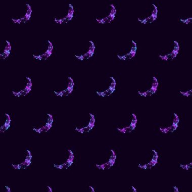 Karanlık Arkaplanda Neon Geometrik Hilal Şablonu Soyut Mor Pembe Parlayan Kusursuz Döngüsüz Döngü Arkaplanı, 1: 1 Kare Video