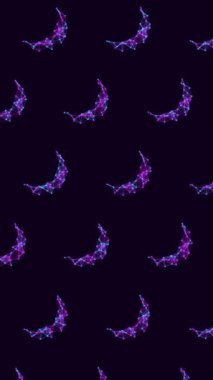 Karanlık Arkaplanda Neon Geometrik Hilal Şablonu Soyut Mor Parlak Pembe Parlak Döngüsüz Döngü Arkaplanı, 4K 9: 16 Dikey Video