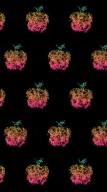 Karanlık Arkaplanda Geometrik Elma Deseni, Animasyon Orantılı Pembe Meyve Hareketi Kusursuz Döngü, 4K 9: 16 Dikey Video