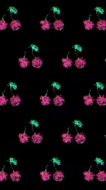 Karanlık Arkaplanda Geometrik Kiraz Kalıbı, Animasyon Pembe Meyve Hareketi Kusursuz Döngü, 4K 9: 16 Dikey Video