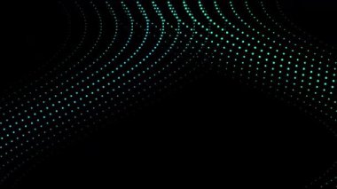 Karanlık Arkaplanda Soyut Cyan Dot Dalgası Geometriği, Animasyon Yarım Tonlama Akan Parçacıklar Hareketi Grafiksiz Döngü, 4K
