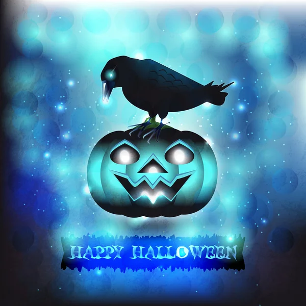 Zwarte vogel en Halloween pompoen — Stockvector