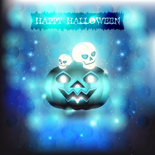 Skulls and pumpkin in blue background — Stock Vector