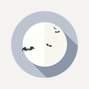Düz tasarım dolunay ve uzun gölge yarasalar simgesiyle