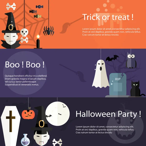 Set van halloween platte ontwerp moderne banners — Stockvector