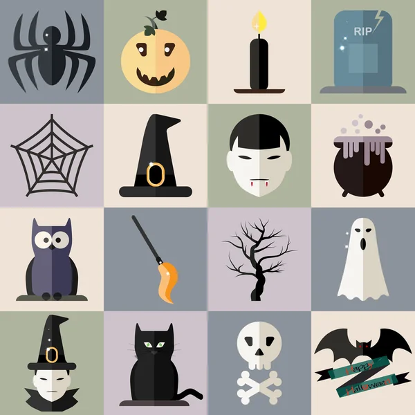 Set von Halloween-Ikonen Stil flaches Design 1 — Stockvektor