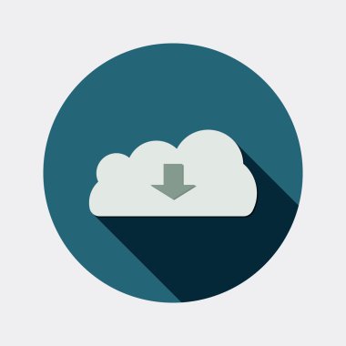 Uzun gölge ile düz tasarım bulut ve ok sembolü simgesi