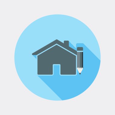 Flat design house and pencil icon with long shadow
