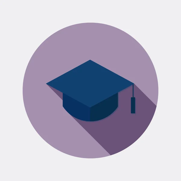 Plochý design vzdělávání postgraduálním klobouk ikona s dlouhý stín — Stockový vektor