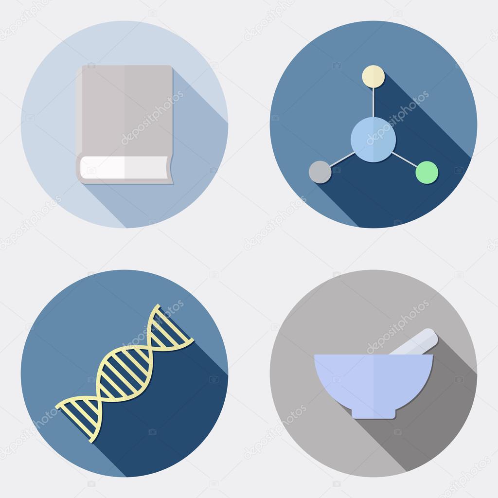 Flat design scientific research icons with long shadow 2