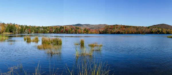 Outono Pano Vista Perto Lago Com Céu Azul — Fotografia de Stock