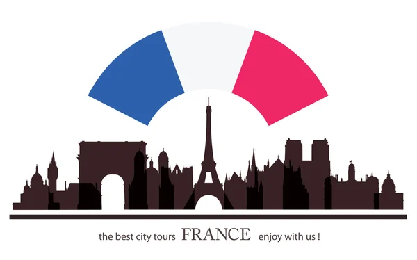 France Old City Tour. Silhouette noire d'architecture française . — Image vectorielle