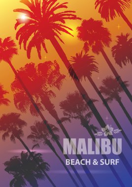 Malibu, Kaliforniya için Palm Trees ile Egzotik Seyahat Arka Plan. 