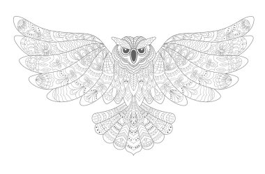 Süslü Süslü Vektör Baykuş. Renklendirme Kitabı Çizimi .