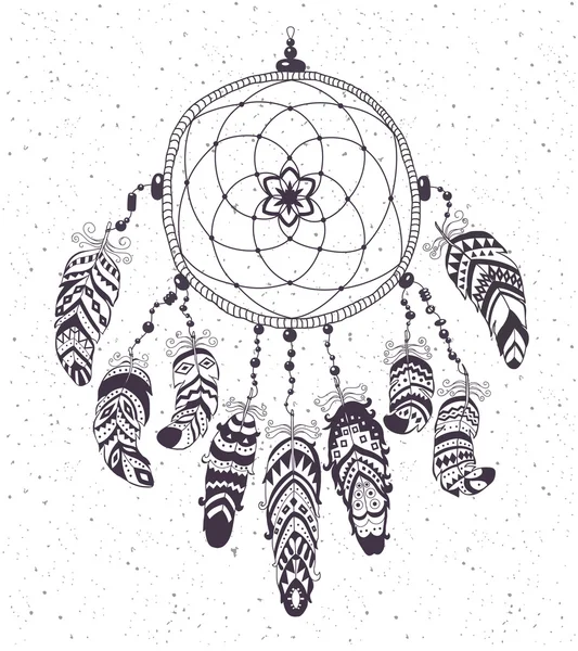 Amérindien talisman dreamcatcher avec des plumes . — Image vectorielle