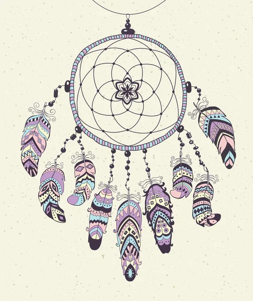 Amérindien talisman dreamcatcher avec des plumes . — Image vectorielle