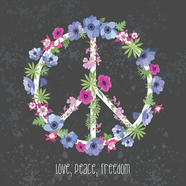 Peace Hippie Symbol with Flower on the white Background. — Stock Vector