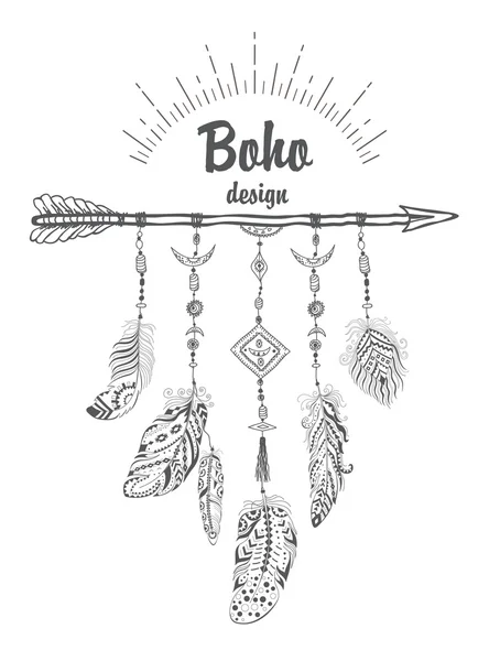 Style Boho avec flèches et plumes ethniques . — Image vectorielle
