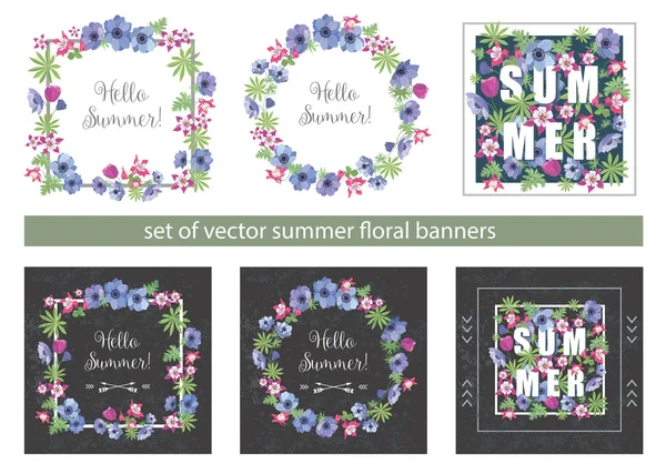 Ensemble de cartes de souhaits florales d'été Design — Image vectorielle