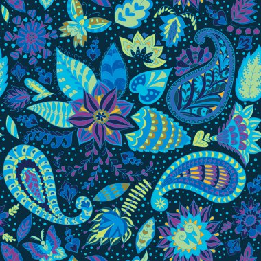 Paisley ile sorunsuz soyut çiçek desenli.