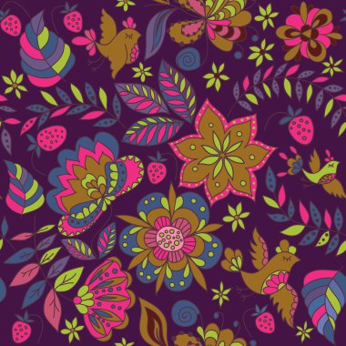 Çiçek ve kuş Dikişsiz dekoratif desen.