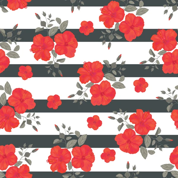 ハイビスカスと美しい花のシームレス パターン. — ストックベクタ