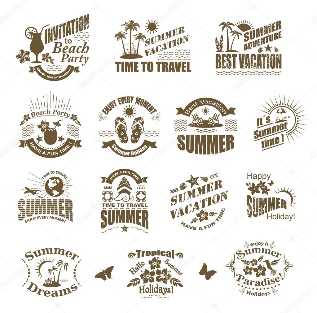 Set of SUMMER design elements and frames. Travel and vacation labels.