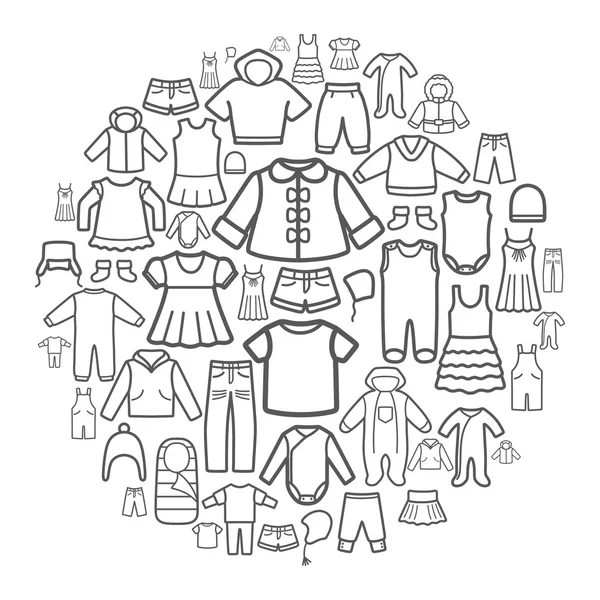Iconos de línea de ropa para niños . — Vector de stock