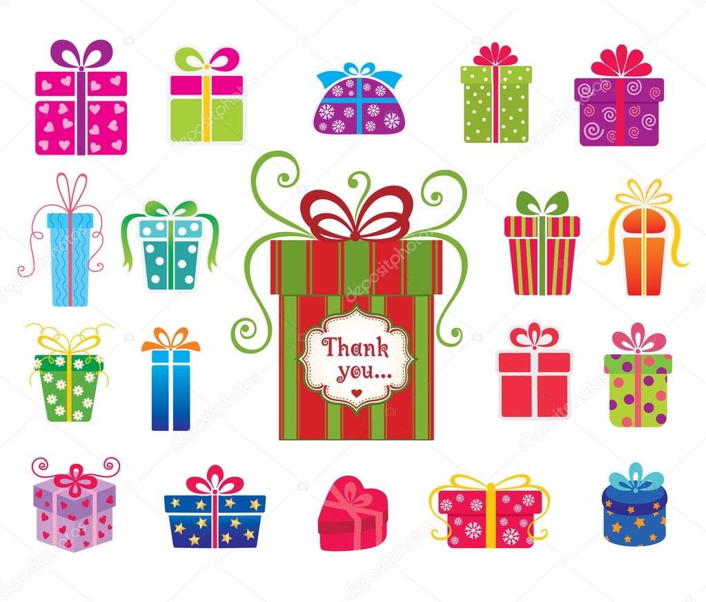 Set of colorful vector gift boxes .