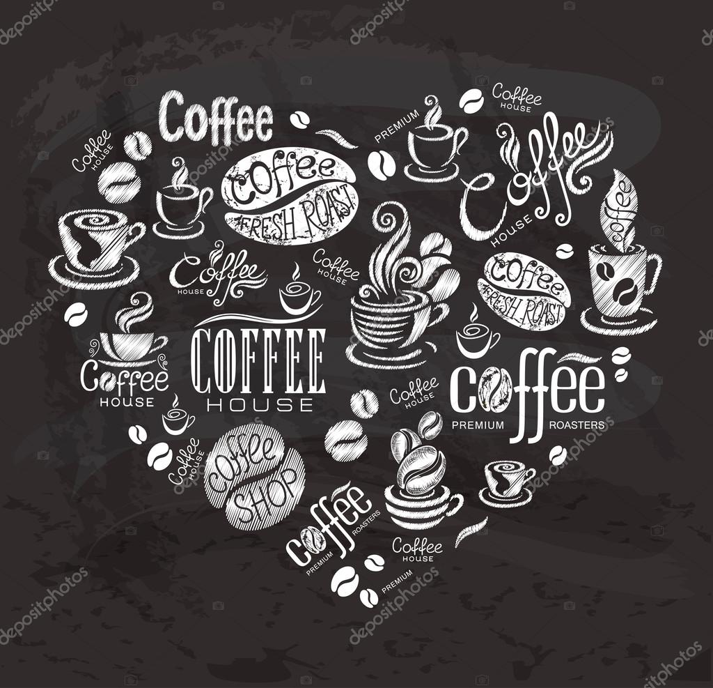 Coffee labels. Design elements on the chalkboard.