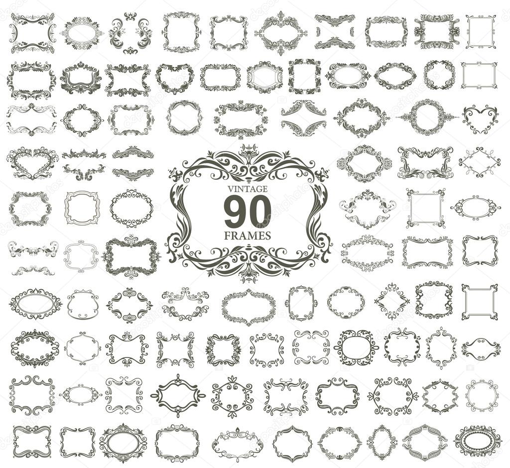 Set of 90 vintage floral frames. VECTOR.