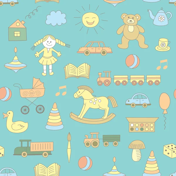 Colorful seamless pattern, childish toys. — Stock Vector