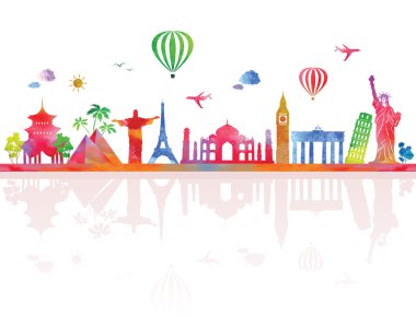 Arka plan suluboya efekti ile seyahat. Vektör.