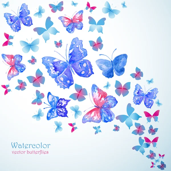 Blue watercolor butterflies. Summer banner. — Stock Vector