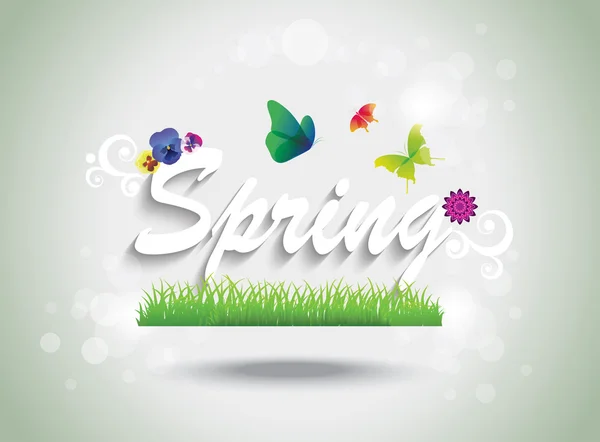 Spring Colorful Background with Flowers and Butterflies. — Stock Vector