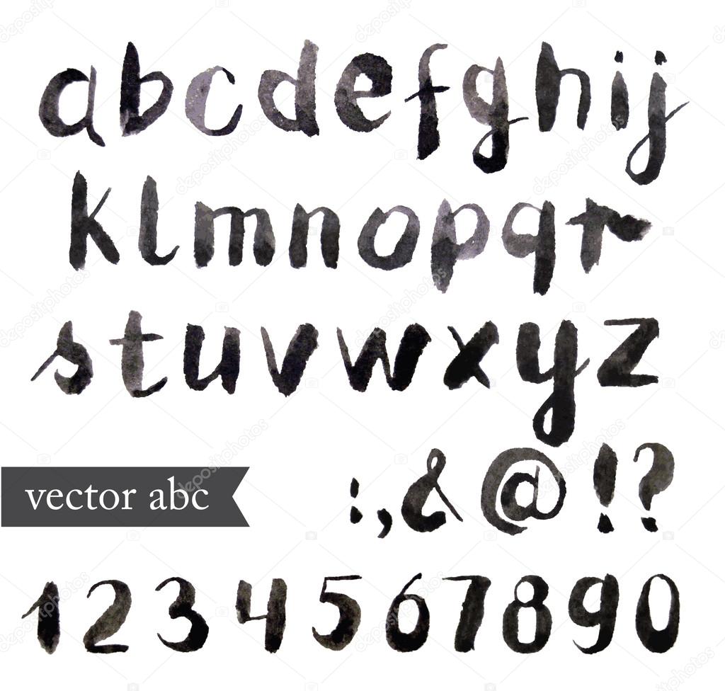 Vector Watercolor Alphabet. Brush font.