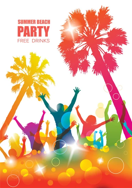 Party background with happy young people. Colorful tropical banner. — Stock Vector