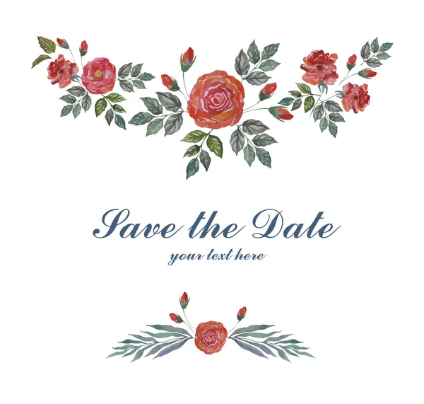 Cartão de saudação aquarela com rosas para casamento, convite, dia dos namorados. Moldura Floral do Vetor . — Vetor de Stock