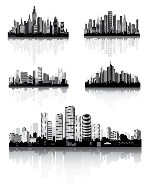 Panorama de la ciudad moderna con rascacielos. Arquitectura de ciudad . — Vector de stock