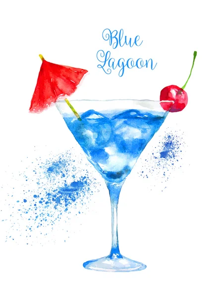 Vodové barvy modrá laguna koktejl izolovaných na bílém pozadí. — Stockový vektor