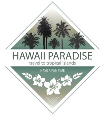 Hawaii cennet. Palmiye ağaçları ve Hibiscus yaz seyahat arka plan.