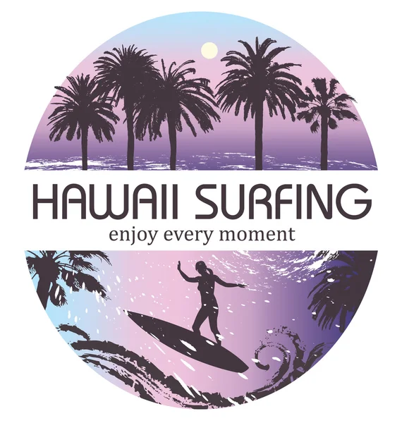 Hawái Surfing Tropical Background. Banner de viaje y vacaciones . — Archivo Imágenes Vectoriales