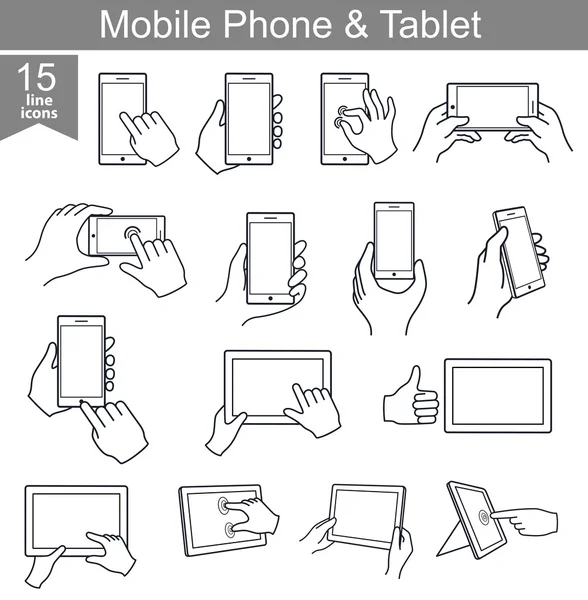 Conjunto de iconos de teléfono móvil y tableta en estilo de línea . — Archivo Imágenes Vectoriales